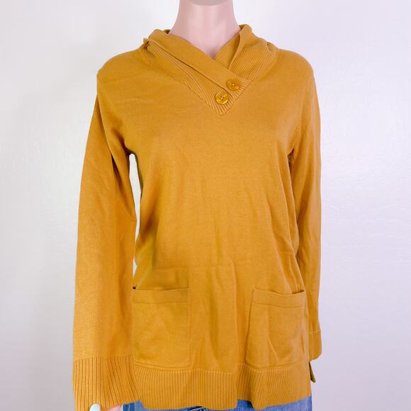 Jeanne Pierre Button Accent Cowl Neck Pullover Sweater Maple Gold sz Small NWT - Picture 11 of 11